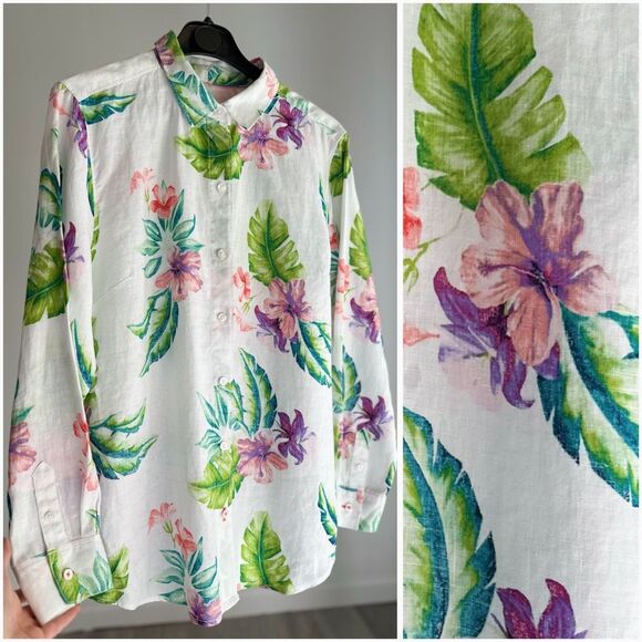 Tommy Bahama Floral Linen Long Sleeve Button Down Shirt Large EUC - Picture 2 of 4